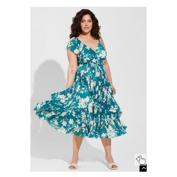 Torrid Teal Green Mesh Ruffle Surplice Midi Dress Sz.4 NWT - Picture 2 of 10